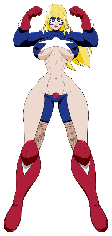 1girls abs areola_slip athletic_female blonde_hair blue_eyes courtney_whitmore dc dc_comics erect_nipples extraontheside female female_only fit_female muscular muscular_female stargirl wide_hips