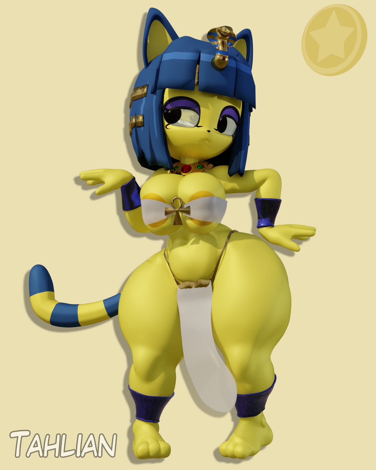 2021 animal_crossing ankha areola_slip big_breasts bored bottom_heavy breasts dancing egyptian eyeshadow loincloth nintendo sfm tagme tahlian tight_clothing