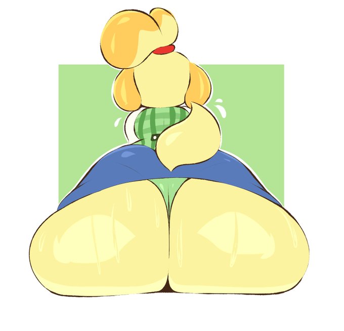 2022 animal_crossing anthro arizonathevixen ass big_ass big_butt butt_crack hyper_ass hyper_butt isabelle_(animal_crossing) nintendo sitting sweatdrop thong