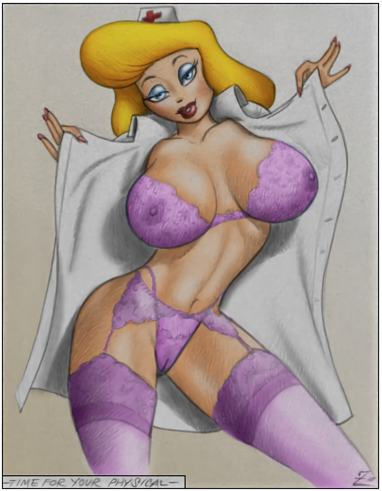 1girls animaniacs blonde_hair blue_eyes bra breasts busty clothing colored edit eyeshadow female_focus hello_nurse julius_zimmerman lingerie lipstick makeup nurse nurse_uniform panties picot_trim picot_trim_bra pink_bra pink_panties simple_background stockings yellow_hair