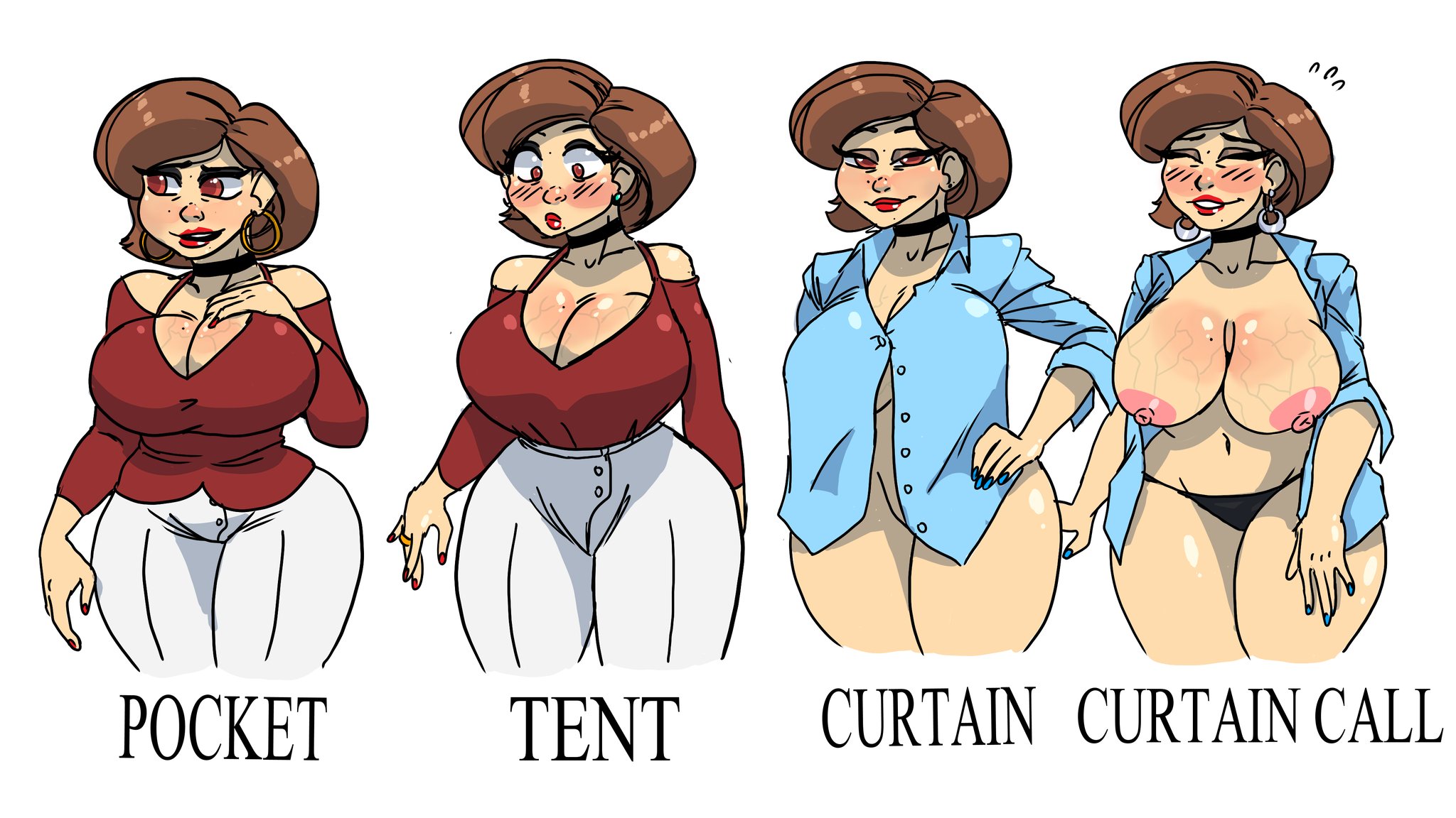 1girls, big breasts, black panties, breast curtains, breasts, brown hair, cleavage, clothed, clothes removed, clothing, curtain call challenge, disney, elastigirl, female, helen parr, light skin, light-skinned female, looking at viewer, mature, mature female, milf, mother, nipples, open clothes, panties, partially clothed, pixar, smmyart, smooth skin, superheroine, the incredibles, undressed, veiny breasts