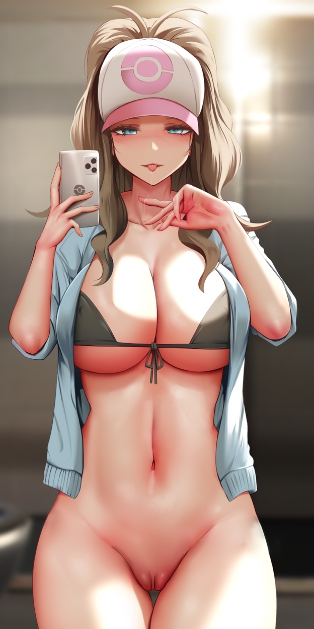 1girls, 2022, aged up, bikini, black bikini, blue eyes, blush, bottomless, bottomless female, breasts, brown hair, female, female only, ginhaha, hat, hilda (pokemon), hips, holding object, huge breasts, large hat, long hair, long ponytail, naughty face, nintendo, phone, pokemon, pokemon bw, ponytail, pussy, selfie, slim waist, thick thighs, thighs, uncensored, vagina, wide hips, witch hat