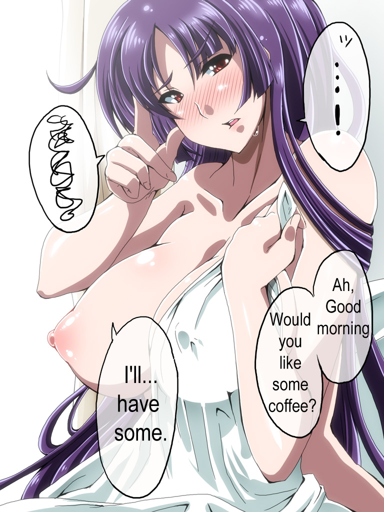 after_sex alternate_breast_size bed_sheet blanket blush breasts english female female_only hard_translated huge_breasts human large_breasts long_hair nintendo nipples nude one_breast_out pokemon puffy_nipples purple_hair red_eyes sabrina_(pokemon) satsuki_imonet solo squiggle translated