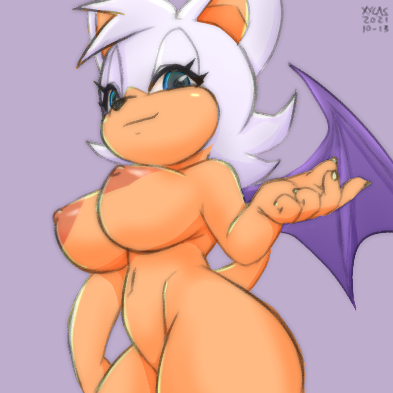 1:1 anthro bedroom_eyes big_areola big_nipples breasts brown_nipples chiropteran colored dark_nipples edit female looking_at_viewer mammal narrowed_eyes nipples nude rouge_the_bat roundpeach seductive sega solo sonic_(series) sonic_the_hedgehog_(series) wings xylas