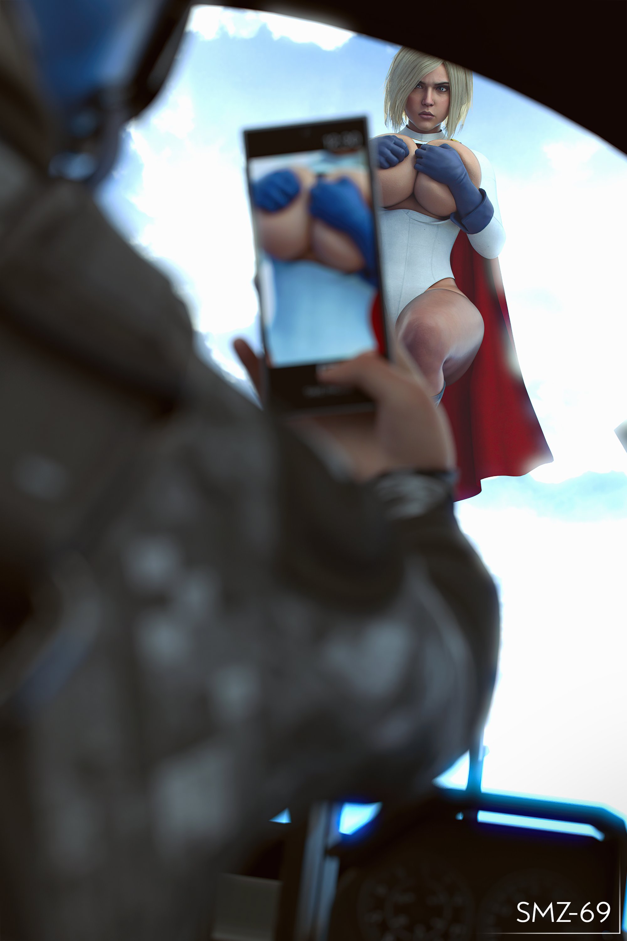 1boy, 1girls, 3d, big breasts, breasts, dc, dc comics, female, huge breasts, injustice 2, kara zor-l, karen starr, large breasts, male, power girl, power girl (injustice), smz-69, solo focus, superman (series), thick thighs, wide hips