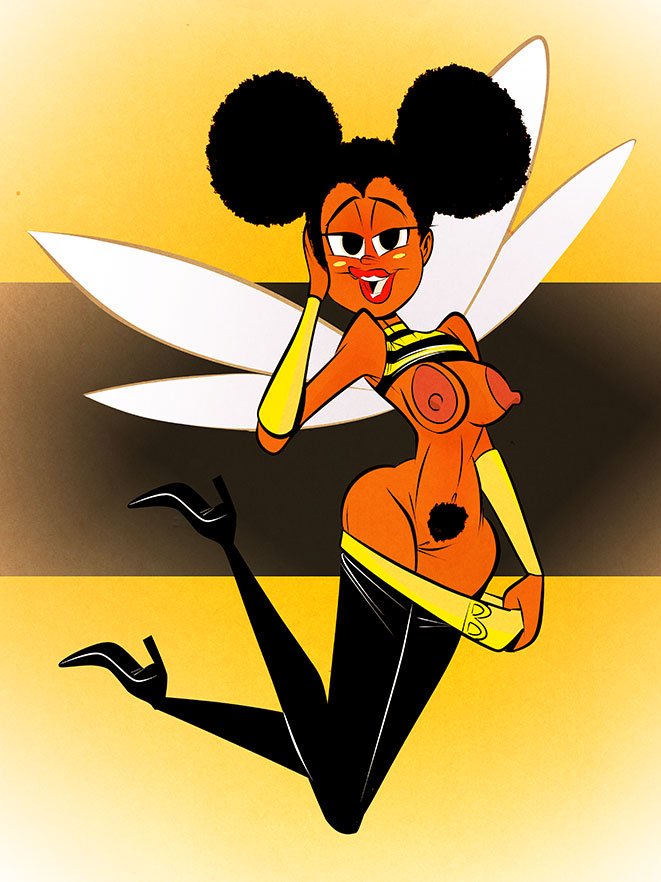 1girls black_hair breasts bumblebee_(dc) cartoon_network dark-skinned_female dark_skin dc fairy female nipples pubic_hair pussy solo teen_titans themrock wings