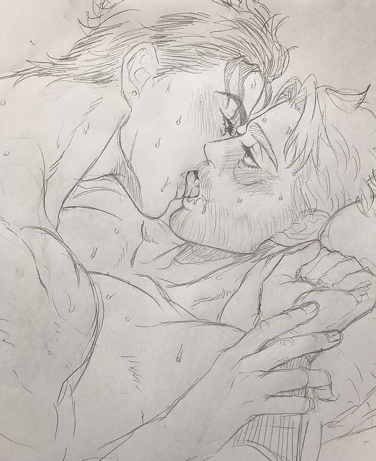 arm_cuffs beard blush brunet dilf eye_contact french_kiss french_kissing gay gloves grandfather_and_grandson grandfather_fucking_grandson grandson_fucking_grandfather half_lidded_eyes holding_hands implied_sex incest intimate jijimago jojo's_bizarre_adventure joseph_joestar jotaro_kujo kissing laying_down laying_on_back laying_on_bed laying_on_person laying_on_stomach lying_down lying_on_back lying_on_bed lying_on_person lying_on_stomach magojiji missionary_position missionary_sex muscles muscular muscular_arms muscular_male naked nude nude_male old_joseph older_male open_mouth open_mouth_kiss passionate passionate_kiss pecs pecs_touching pectoral_bulge pectorals pinned_down prosthetic_hand romantic romantic_sex salt_and_pepper_hair shirtless shirtless_(male) shirtless_male spit stardust_crusaders sweat sweating sweaty tongue tongue_kiss tongue_out wrinkles yaoi younger_male