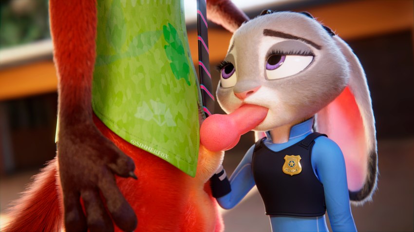 anthro blowjob bottomless_male bunny clothed_female clothed_sex clothing deepthroat disney fellatio fox judy_hopps nick_wilde oral_sex penis predator/prey rabbit s1nnerfox sinnerfox tagme zootopia