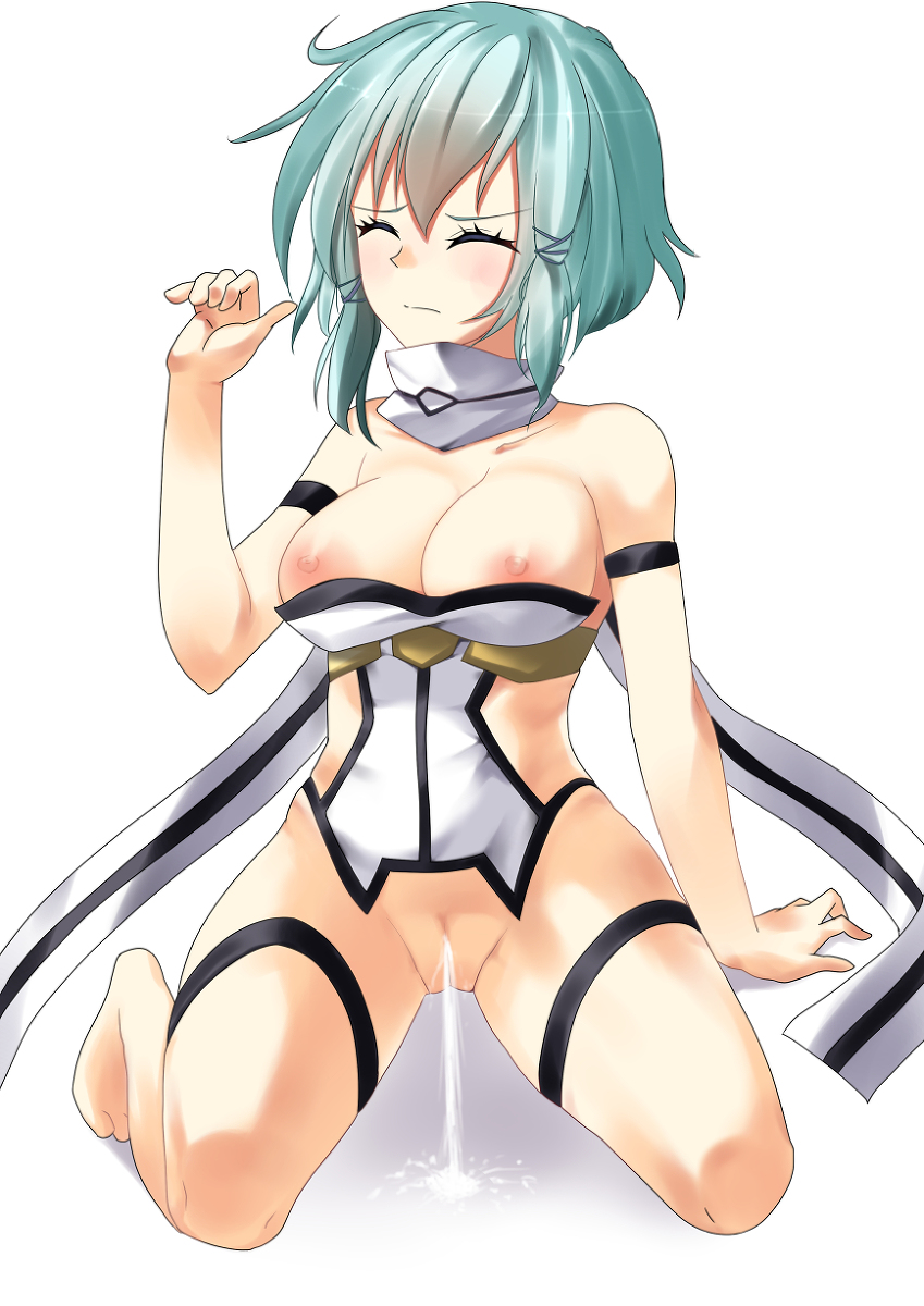 asada_shino blue_eyes blue_hair breasts cum cum_in_pussy gun_gale_online sinon sword_art_online thigh_strap