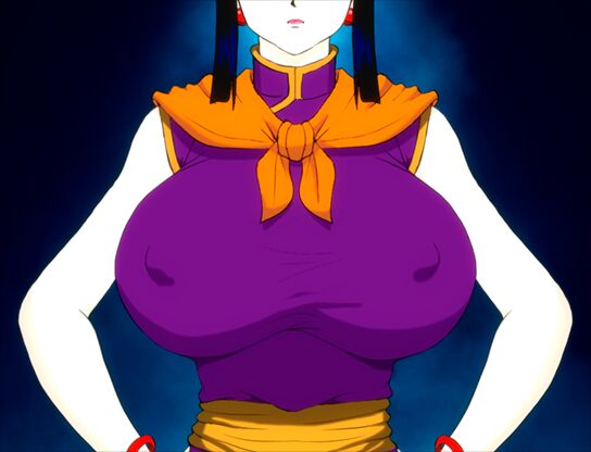 1girls black_hair bracelet breasts breasts_bigger_than_head chichi curvy curvy_female curvy_figure dragon_ball dragon_ball_z earrings erect_nipples erect_nipples_under_clothes fully_clothed large_breasts milf naughty_turtle neutral_expression nipples_visible_through_clothing pink_nails pokies purple_clothing red_bracelet red_earrings scarf