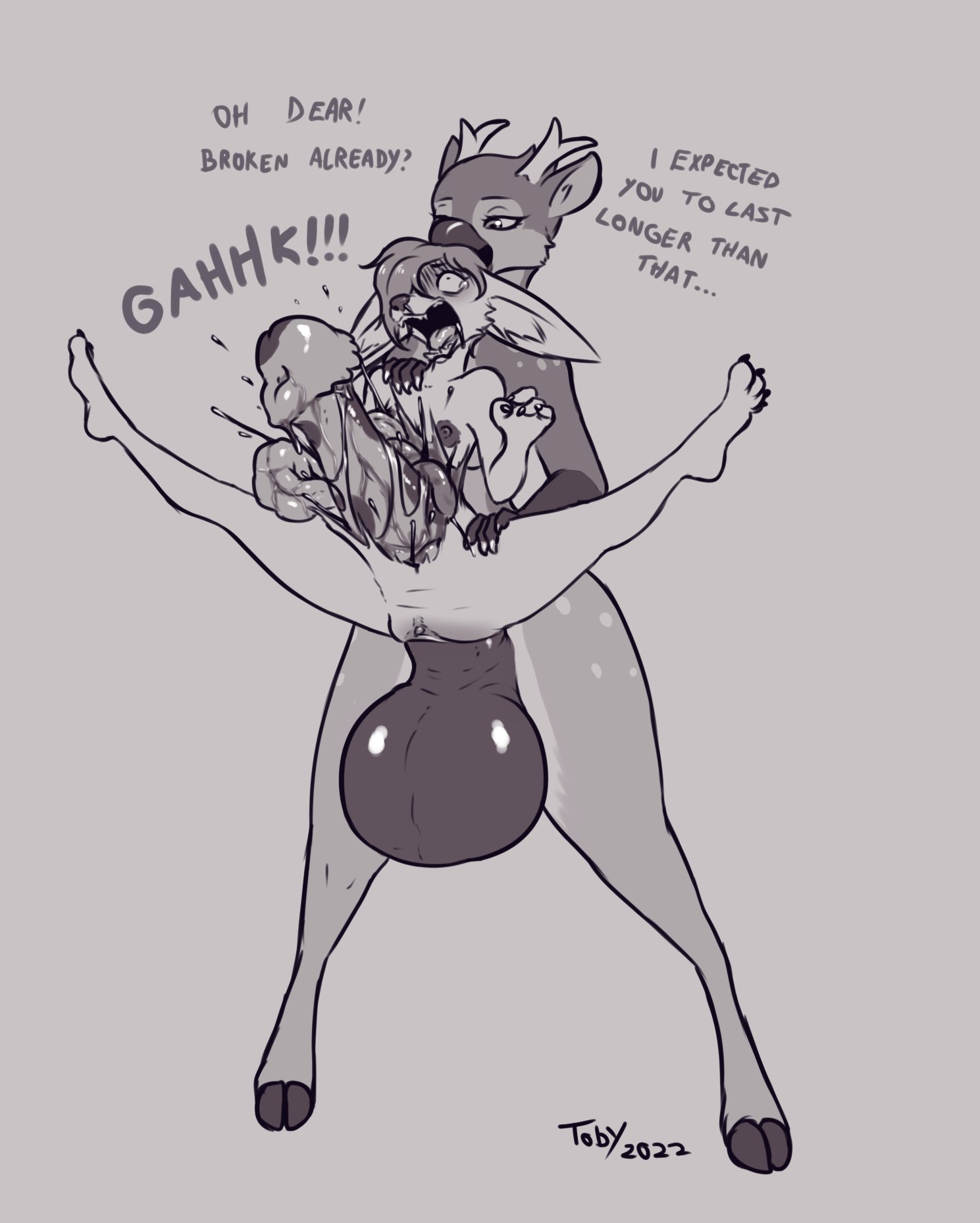 1futa, 1girls, anthro, avian, balls, belly pop, big penis, blood, canine, cloven hooves, death, death by penis, death by snoo snoo, duo, female, female death, fucked to death, furry, futanari, gore, guro, huge balls, huge cock, hyper, hyper balls, hyper penis, intersex, large penis, larger futa, monochrome, penetration, penis, pussy, sex, size difference, smaller female, splits, testicles, toby art, vaginal penetration