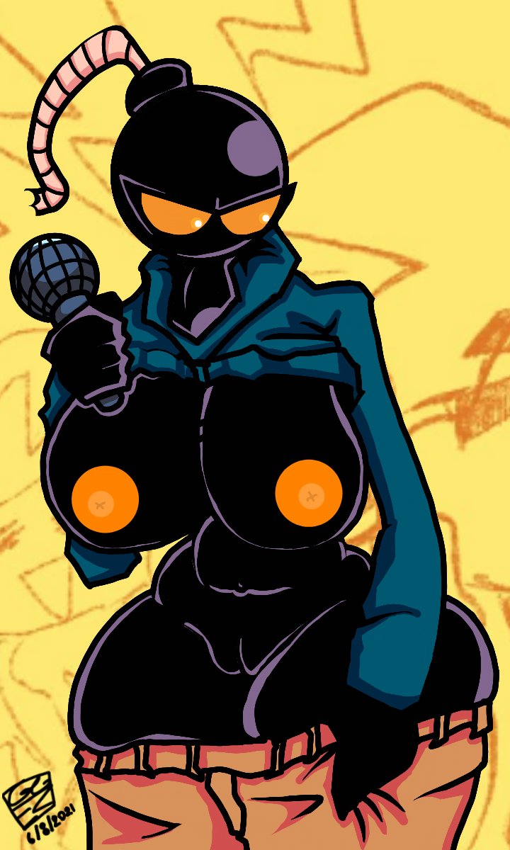 black_skin blue_hoodie bomb brown_pants colored_nipples female female_only friday_night_funkin friday_night_funkin_mod ggez2341 microphone orange_eyes partially_clothed rule_63 slightly_chubby tagme_(artist) undressing whitty_(friday_night_funkin)