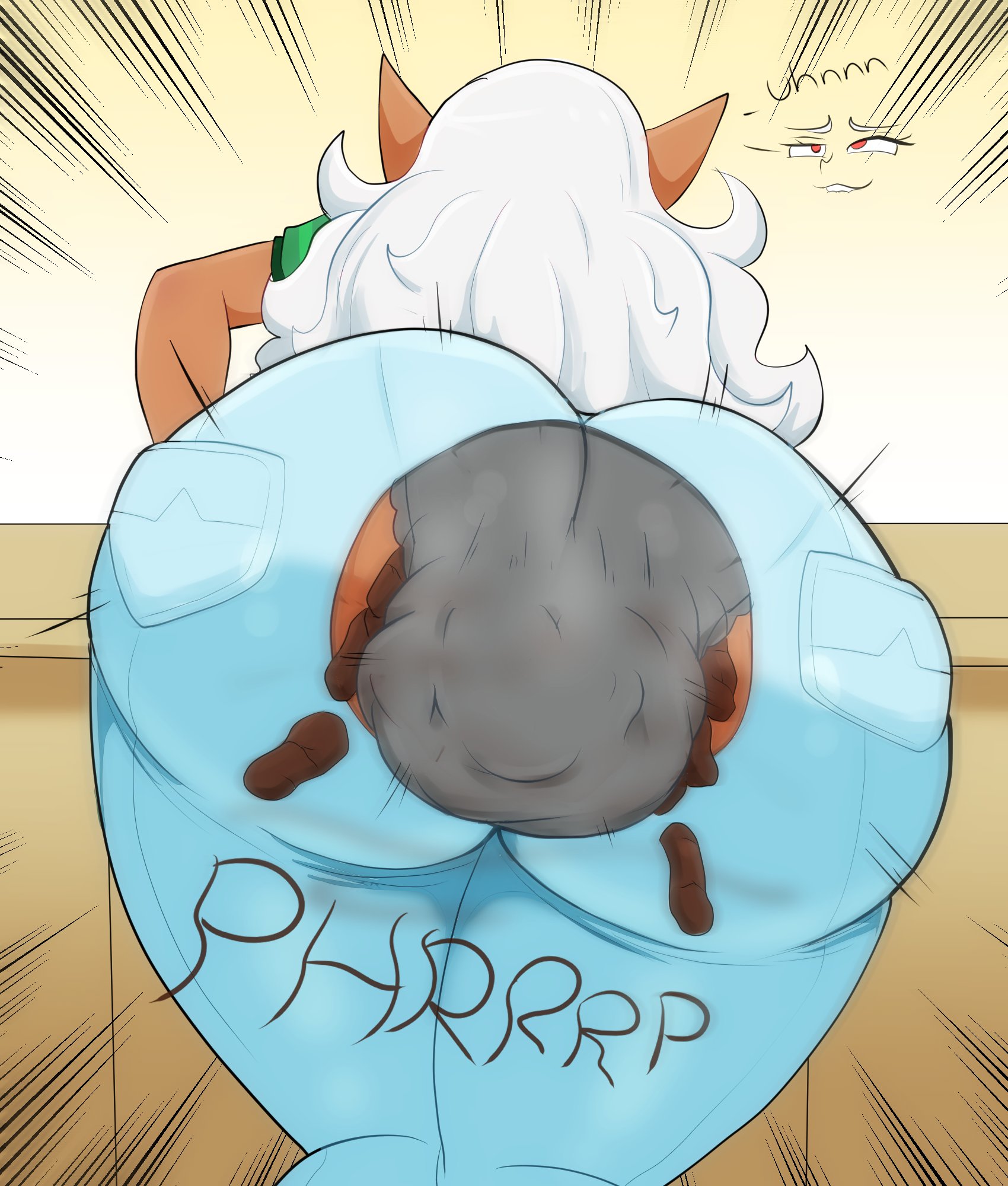 1girls, ass, big ass, dark skin, dark-skinned female, elf ears, fart, female, female only, fetish, jeans, pointy ears, protorepulsive, repulsiveproto, scat, soiling underwear, solo