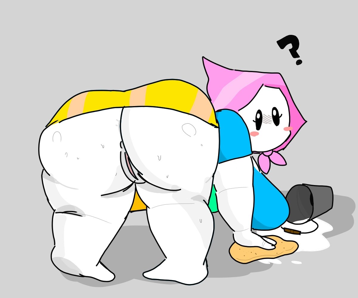 1girls ? ass bending_over big_ass big_breasts big_butt blush breasts bucket carapace chubby chubby_female cleaning clothing errorplush female female_only grey_background homestuck looking_at_viewer looking_back ms._paint ms_paint_adventures no_mouth pussy shortstack skirt solo solo_female sponge sweat vagina white_skin