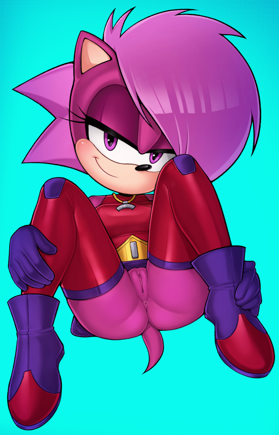 1girls anthro anus blue_background bottomless clothing female footwear fur furry furry_only hair half-closed_eyes handwear hedgehog legwear loodncrood partially_clothed pink_hair pussy sega solo sonia_the_hedgehog sonic_(series) sonic_underground tail topwear