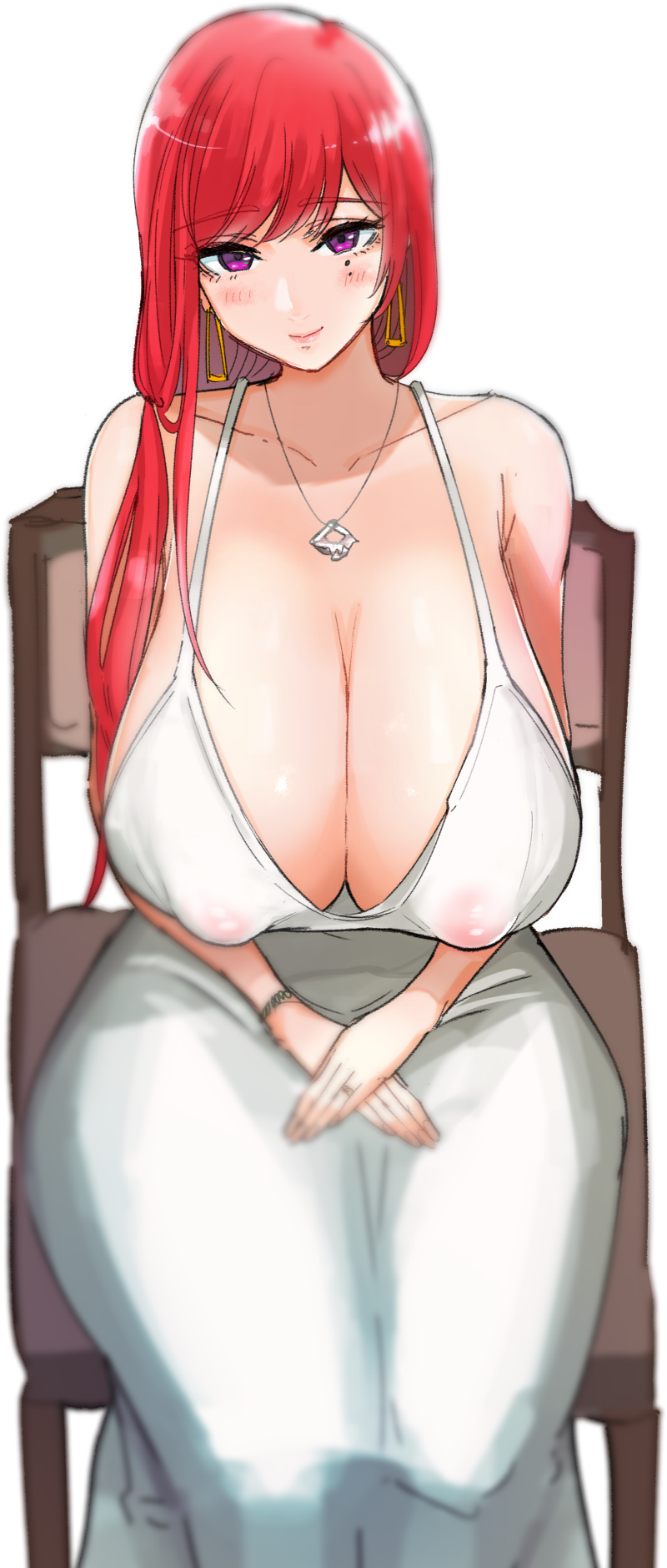 1girls big_breasts blush blushing breasts c-77_hongryeon c-77_hongryeon_(sleevelss_one-piece_dress) cleavage curvaceous curvy curvy_body curvy_female curvy_figure earrings female female_focus huge_breasts large_breasts last_origin light-skinned_female light_skin long_hair looking_at_viewer mamamanko_ogawa mature mature_female mole mole_under_eye necklace nipples nipples_visible_through_clothing ogataro purple_eyes red_hair smile smiling smiling_at_viewer venus_body voluptuous