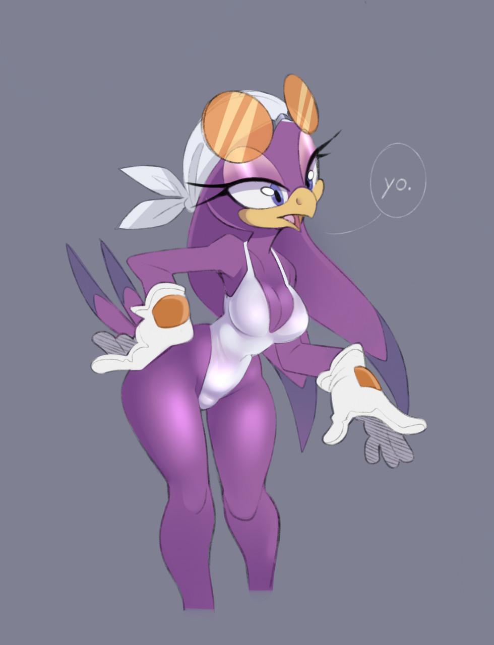 1girls, anthro, anthro only, bandana, big breasts, blue eyes, breasts, cleavage, eyewear, eyewear on head, female, female only, furry, furry only, glasses, gloves, himee-sama, mobian (species), one piece swimsuit, sega, sonic (series), sonic the hedgehog (series), swimsuit, wave the swallow, wide hips