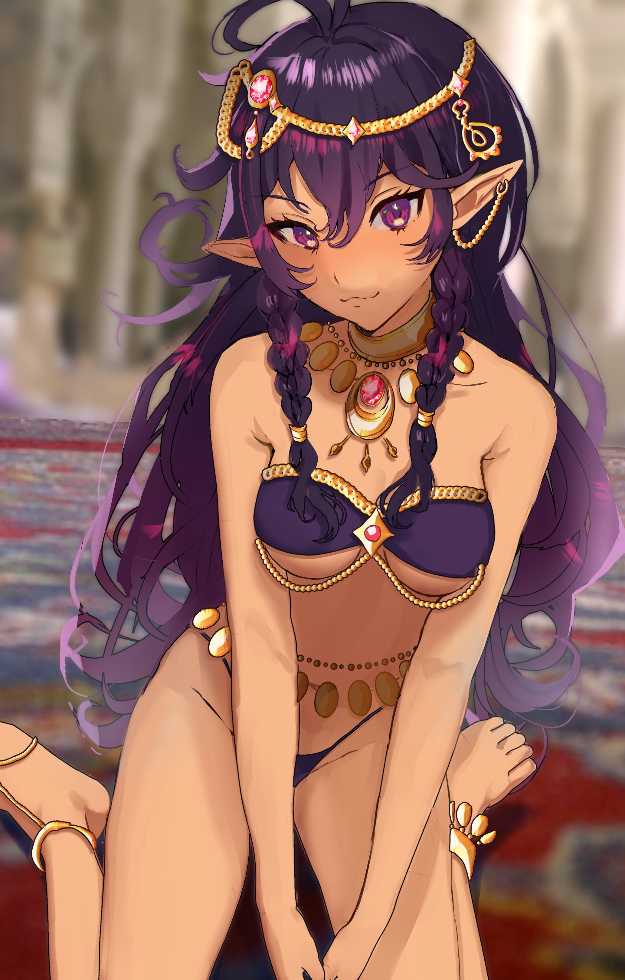 alternate version at source, breasts, dancer outfit, djinn, female, female only, harem outfit, indie virtual youtuber, kamilia akari, revealing clothes, underboob, virtual youtuber