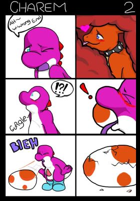 anus beige_skin blush charmeleon claws collar color comic crossover d-yoshi dialog egg english_text interspecies male male_only mario_(series) multiple_males nintendo nova nude open_eyes open_mouth orange_skin penis pokémon_(species) pokemon purple_skin side_view speech_bubble tail testicles text tongue vomit vore white_background white_skin wink yoshi yoshi_egg