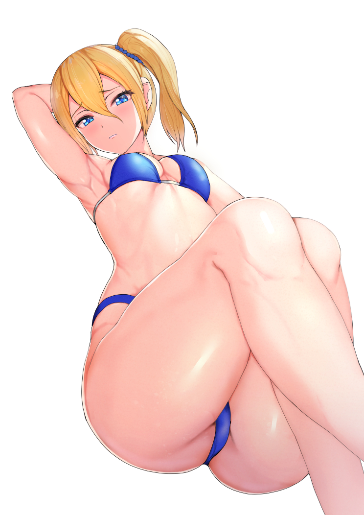 1girls ass big_butt bikini blonde_hair blue_bikini blue_eyes blush breasts eye_contact female hairband hayasaka_ai huge_ass kaguya-sama_wa_kokurasetai_~tensai-tachi_no_renai_zunousen~ large_ass looking_at_viewer ponytail side_ponytail sikijou77o skj_77o socks solo thick_ass thick_thighs thong white_background