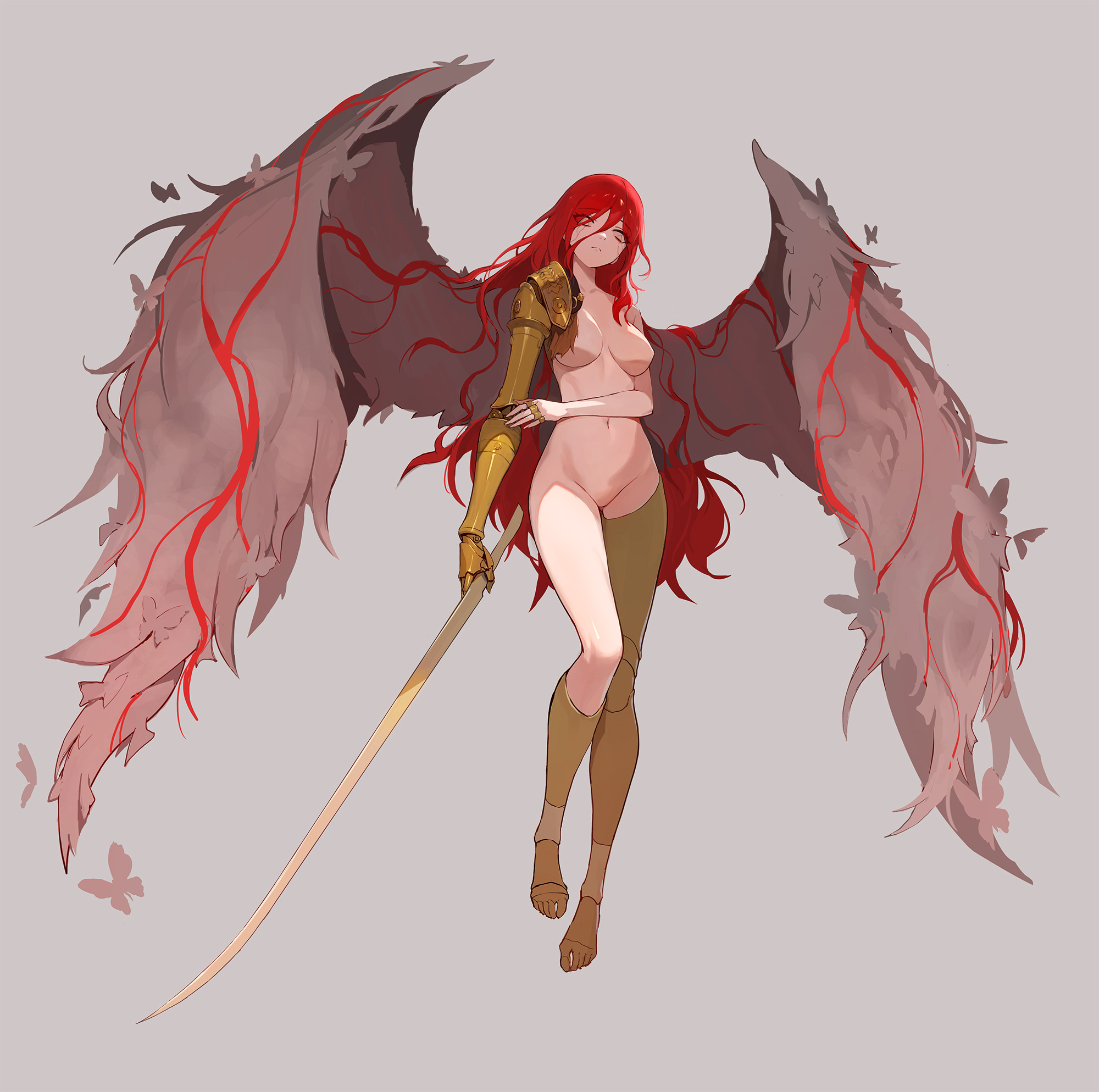 1girls, 2022, 2d, breasts, elden ring, female, female only, fromsoftware, jason kim, light skin, light-skinned female, malenia blade of miquella, nude, nude female, red hair, solo, solo female, wings