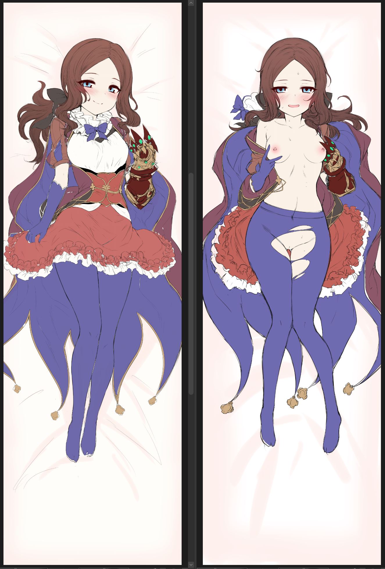 1girls, breasts, color, colored, dakimakura design, fate (series), fate/grand order, female, leonardo da vinci (fate/grand order), leonardo da vinci (rider) (fate), m-da s-tarou, nipples, on back, pussy, simple background, solo, tagme, torn clothes