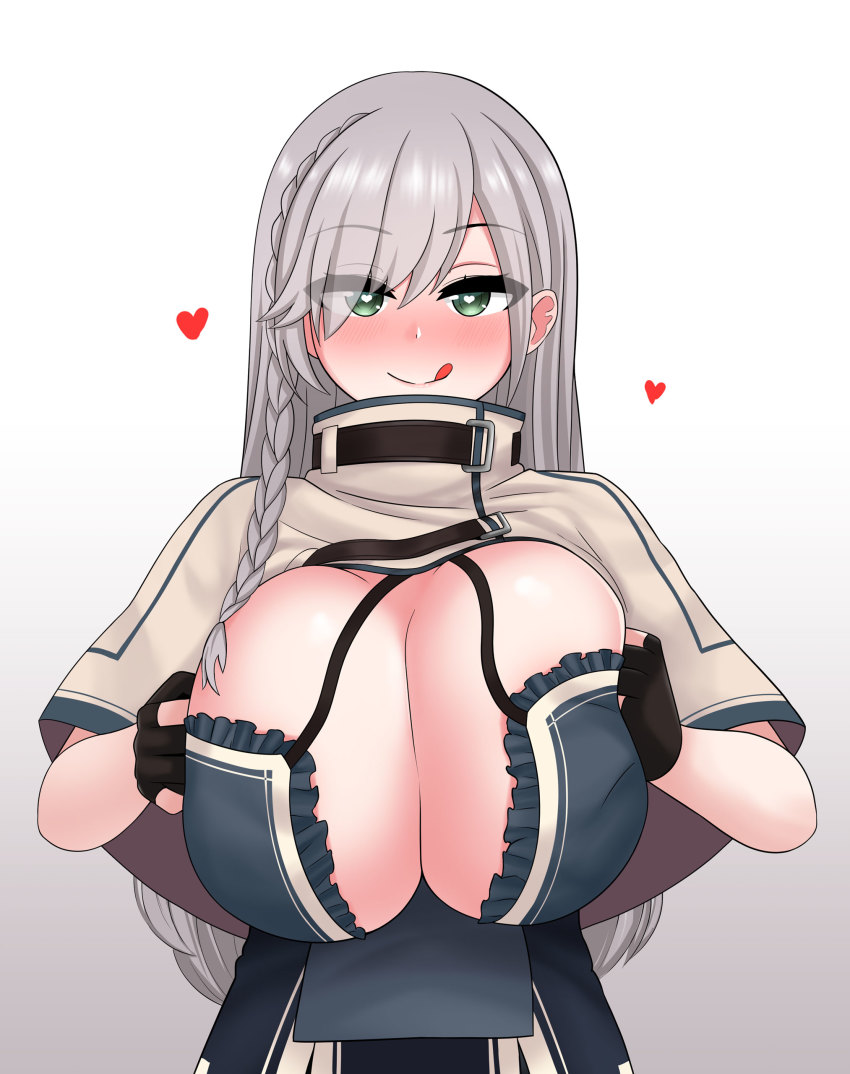 1girls, bra, breasts, cleavage, faceless male, female, female only, grey hair, hands on breasts, heart-shaped pupils, hololive, hololive fantasy, hololive japan, huge breasts, long hair, looking at viewer, male, paizuri invitation, shirogane noel, skimpy clothes, solo, solo female, the only shoe, tongue, tongue out, virtual youtuber, youtube, youtuber
