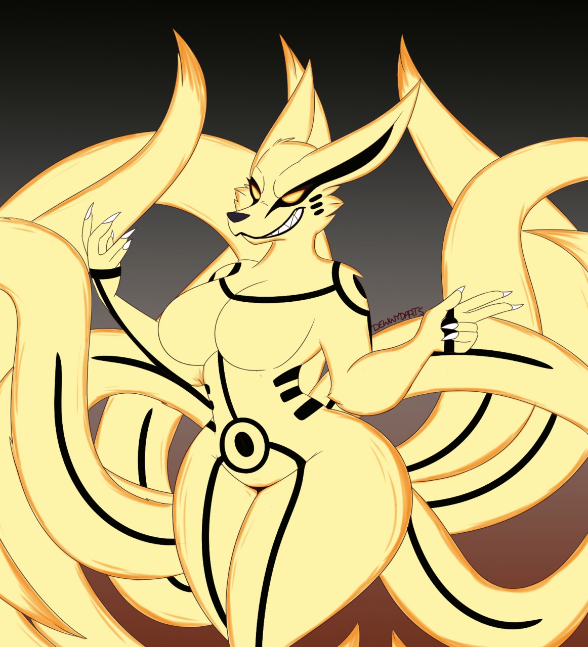 anthro, anthro only, big breasts, breasts, dewwydarts, dewwydartz, female, female kurama (naruto), kurama, naruto, naruto (series), rule 63, solo, tagme, thick thighs