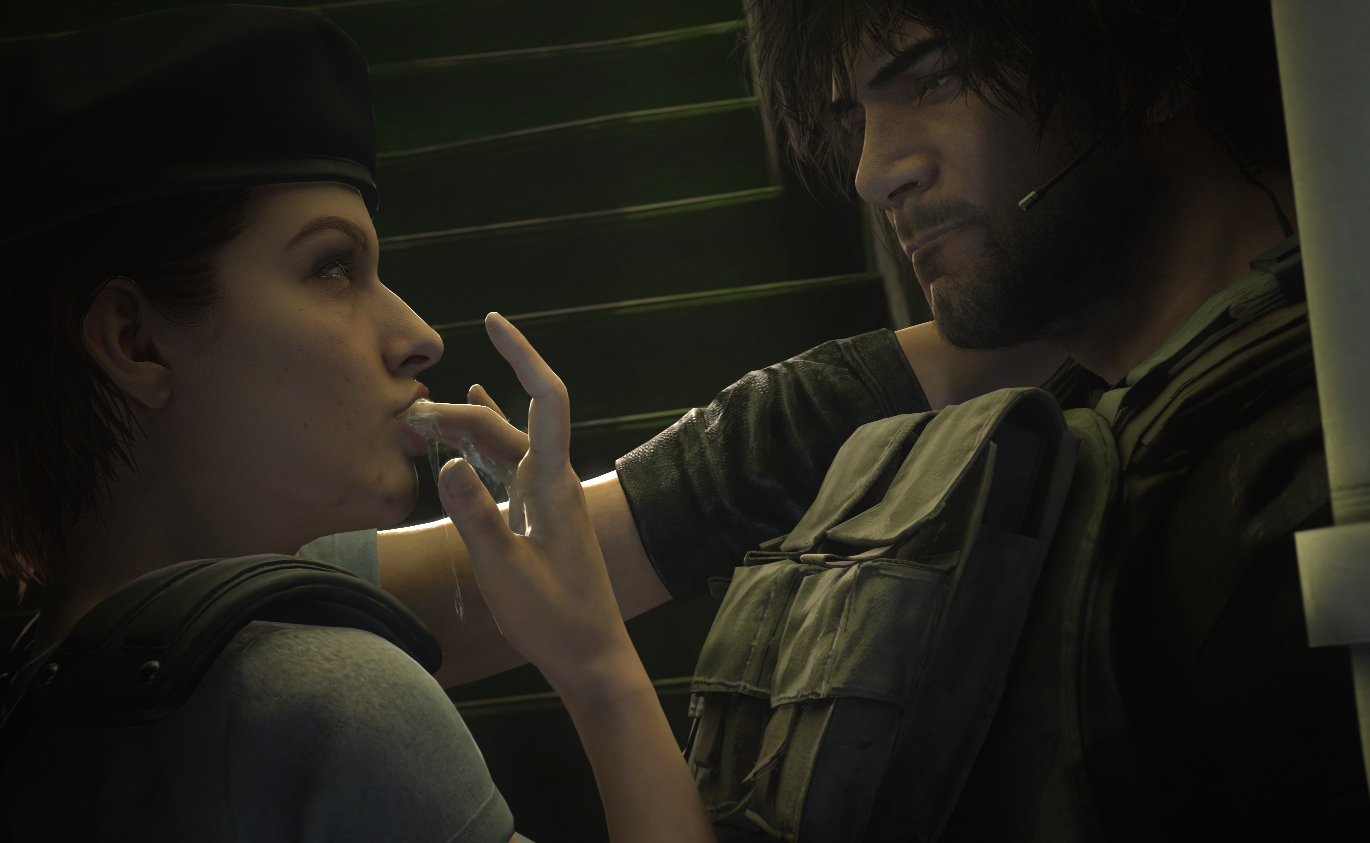 1boy, 1girls, 3d, 3d (artwork), beret, black hair, blue eyes, brown hair, capcom, carlos oliveira, clothed female, clothed male, cum on fingers, female, foreplay, gloves, grabbing penis, handjob, horny female, interracial, jerkingoff another, jill valentine, jill valentine (sasha zotova), licking cum, licking fingers, light skin, light-skinned female, looking at partner, male, muscular, muscular male, pale skin, pale-skinned female, penis, police uniform, resident evil, resident evil 3, resident evil 3 remake, seductive, seductive look, short hair, tan-skinned male, tastytextures, teasing