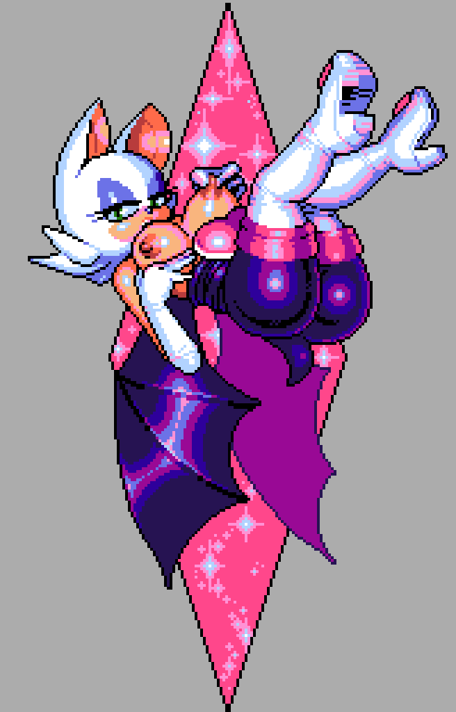 anthro bat big_ass breasts butt_crack_outline darktinny erect_nipples female fur furry nipples pinching_gesture pixel_art rouge_the_bat sega sonic_(series) topless topless_female wings