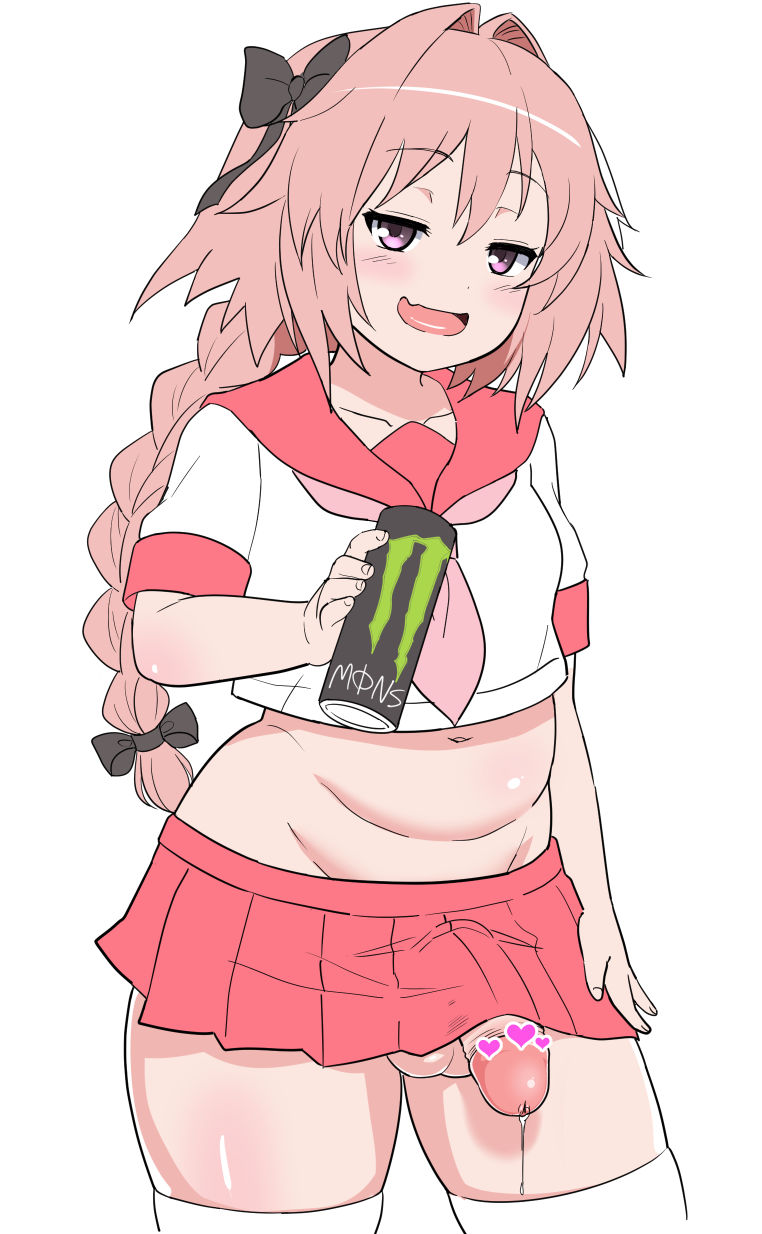 1boy, astolfo (fate), chubby, crossdressing, fate (series), femboy, male, male only, monster energy, penis, pink hair, solo femboy, tagme, thick thighs