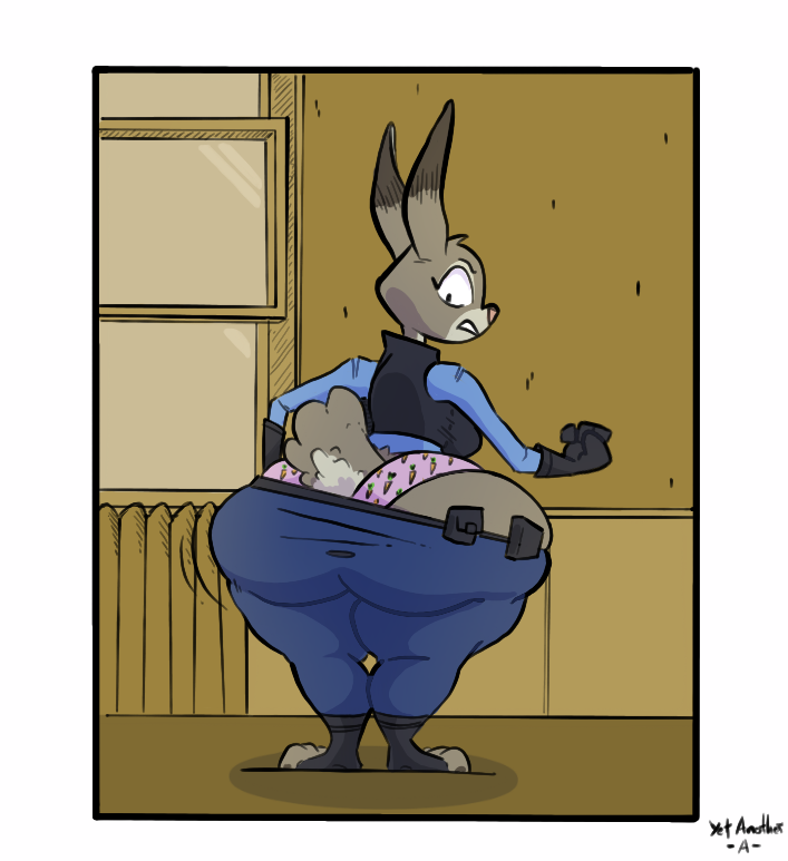 1girls ass ass_cleavage bunny butt_crack clothing disney female female_focus female_only gray_fur grey_fur hips judy_hopps lagomorph lagomorph_humanoid large_ass looking_back panties pants_down rabbit tail thick_thighs thighs wide_hips yet-another-a zootopia