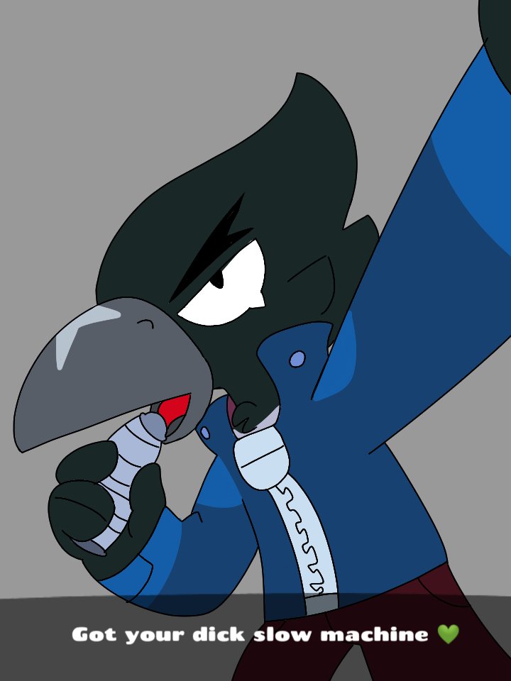 anthro avian brawl_stars crow crow_(brawl_stars) dildo emoji english_text fully_clothed heart holding_camera holding_object licking_dildo metal_dildo social_media text videojustin1999