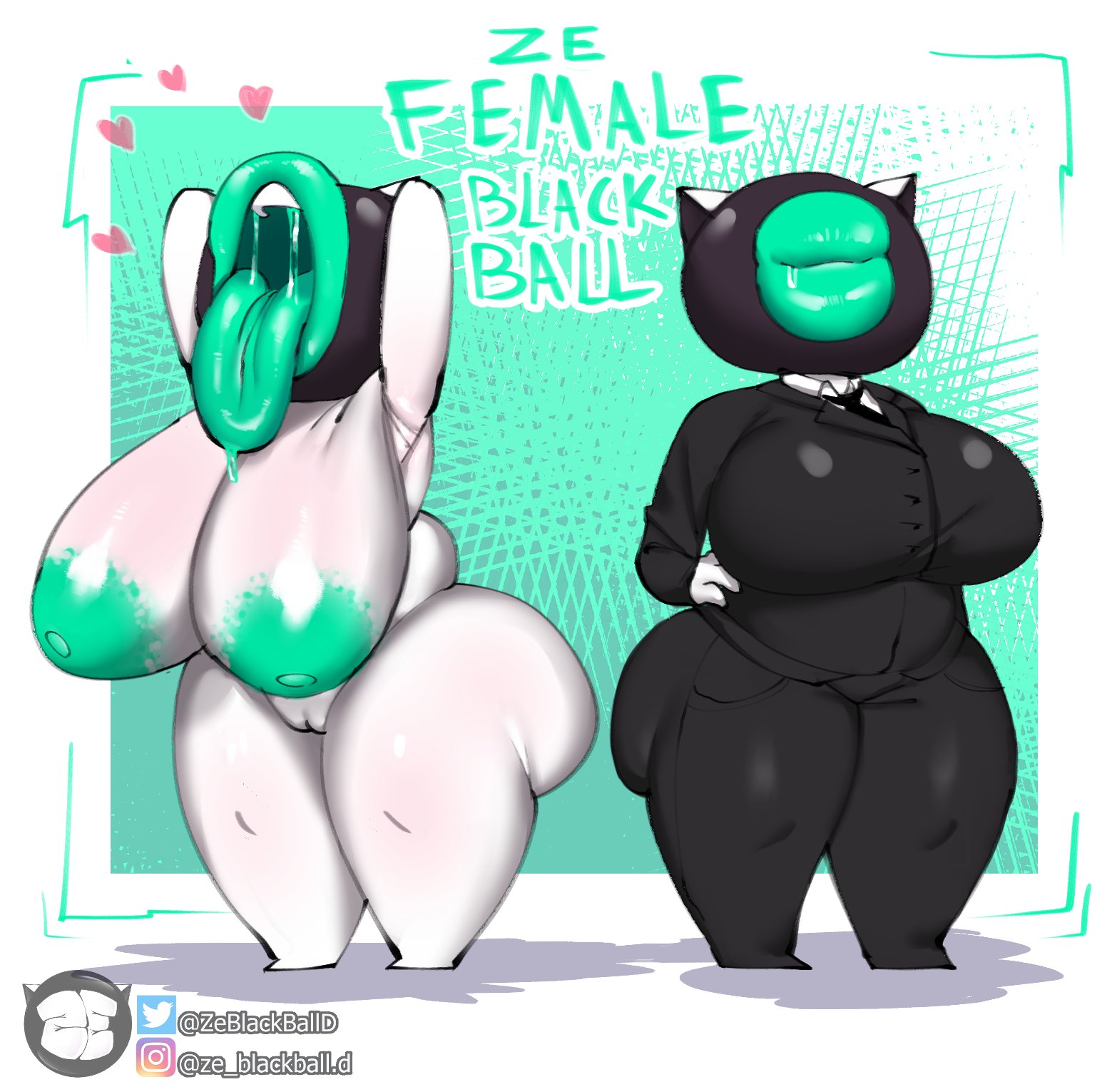 1girls, anthro, areola slip, areolae, big breasts, big lips no eyes, breasts, character profile, female, female only, femball (zeblackballd), holding breast, huge breasts, lips, lipstick, looking at viewer, mouth fetish, mouth shot, nipples, no eyes, non-human, nude, nude female, open mouth, open mouth gag, original, original character, round mouth, saliva, saliva string, shortstack, suit, tagme, tongue, tongue out, ze blackball.d, zeblackballd (artist)