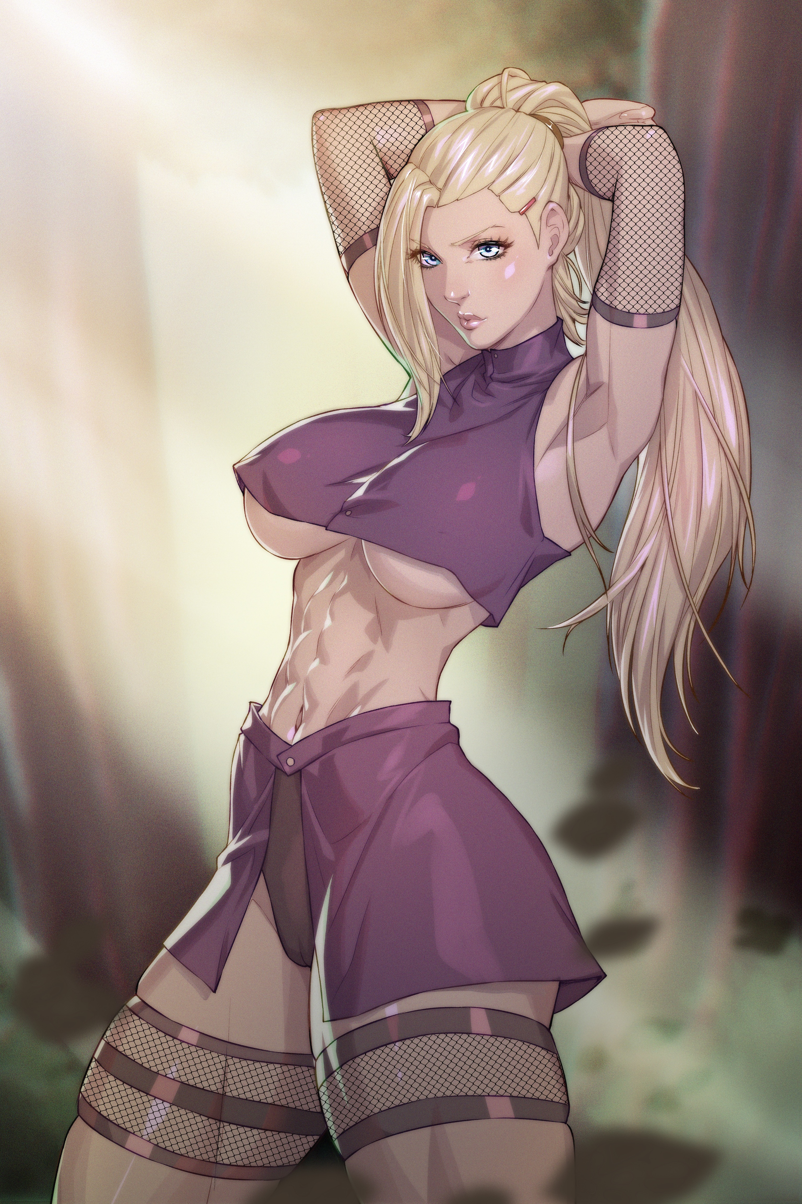 alternate breast size, arttoru, blonde hair, blue eyes, boruto: naruto next generations, breasts, female, huge breasts, ino yamanaka, milf, naruto, naruto (series), naruto shippuden, thick thighs, thunder thighs, toned, toned stomach, underboob