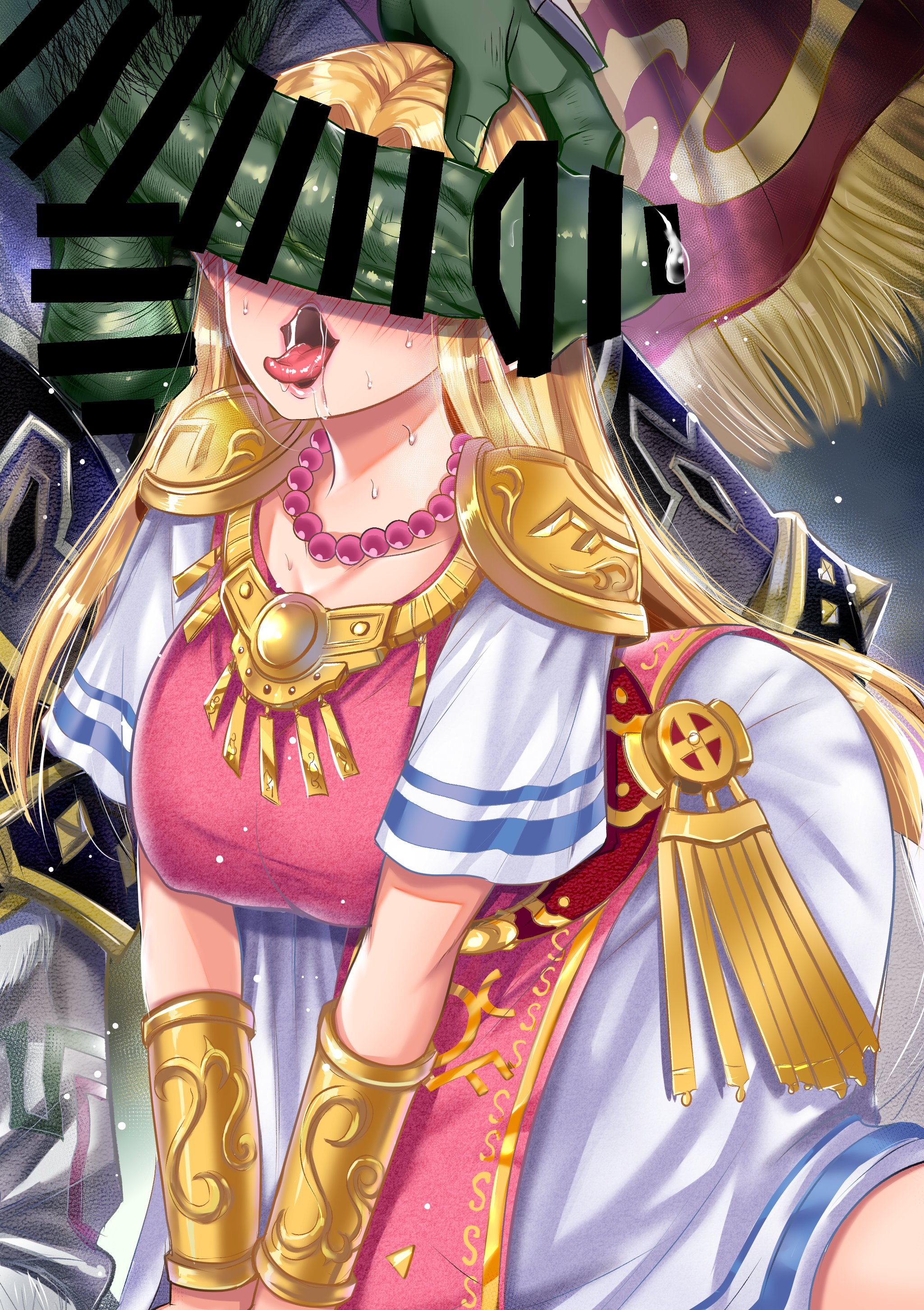 1boy, 1girls, ahe gao, artist request, ass in dress, bad end, bimbo, blonde, blonde hair, broken rape victim, cant see the haters, captured heroine, censored, corrupted, corruption, enemy conversion, female, femsub, ganondorf, head grab, huge cock, male, mind break, nintendo, penis, penis covering eyes, penis over eyes, precum, princess zelda, rape, the legend of zelda, tongue, tongue out, zelda (a link between worlds)