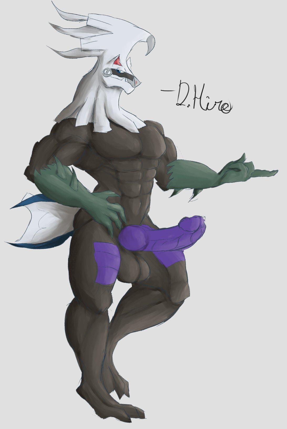 1boy anthro anthrofied black_body daikuhiroshiama genitals hi_res humanoid_genitalia humanoid_penis hybrid_genitalia hybrid_penis knot knotted_humanoid_penis legendary_pokémon male male_only muscular muscular_male nintendo penis pokémon_(species) pokemon silvally solo video_games