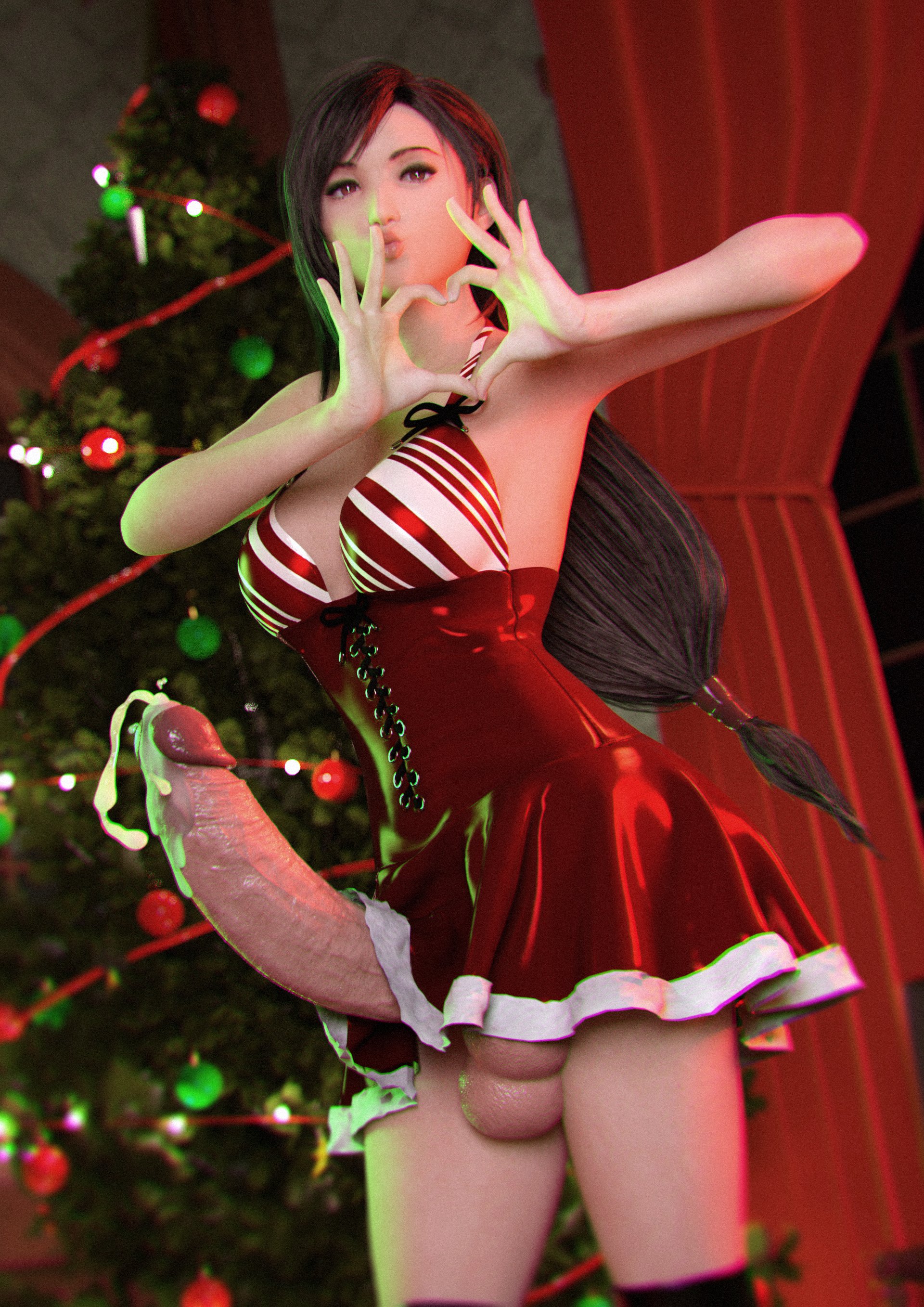 1futa, 3d, balls, balls under clothes, big balls, big breasts, big penis, bottomless skirt, breasts, brown hair, christmas, christmas outfit, christmas tree, clothed, cum, cum drip, cumshot, dickgirl, ejaculation, erection, erection under clothes, erection under skirt, final fantasy, final fantasy vii, final fantasy vii remake, futa only, futanari, hands-free, handsfree ejaculation, hyper, hyper penis, intersex, orgasm without stimulation, penis, penis out, penis under clothes, penis under dress, penis under skirt, realistic, skirt, spontaneous ejaculation, spontaneous orgasm, tifa lockhart, upskirt, zeroshimi