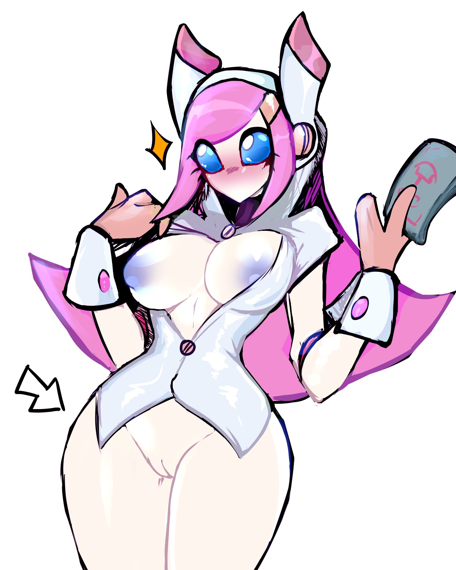 1girls, 2d, alien girl, alien humanoid, areolae, big breasts, blue eyes, blue nipples, breasts, female, female focus, female only, highres, holding object, jun-kou (junkouarts), kirby (series), kirby planet robobot, kirby star allies, long hair, looking at viewer, mouthless, mouthless female, naked, naked female, nintendo, nipples, no bra, no mouth, no panties, nude, nude female, pink hair, pussy, secretary, solo, solo female, susanna patrya haltmann, susie (kirby), tagme, thick thighs, thighs, vagina