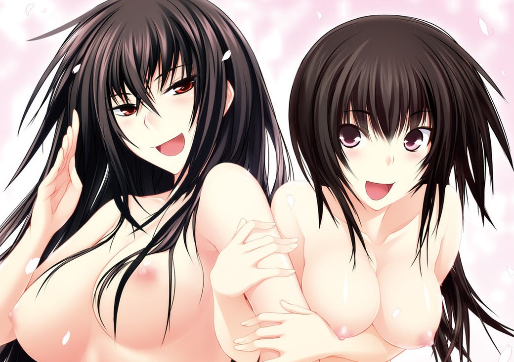 2girls black_hair breasts kawagishi_keitarou kawakami_momoyo maji_de_watashi_ni_koi_shinasai! maji_de_watashi_ni_koi_shinasai!_s matsunaga_tsubame multiple_girls non-web_source nude pink_eyes red_eyes