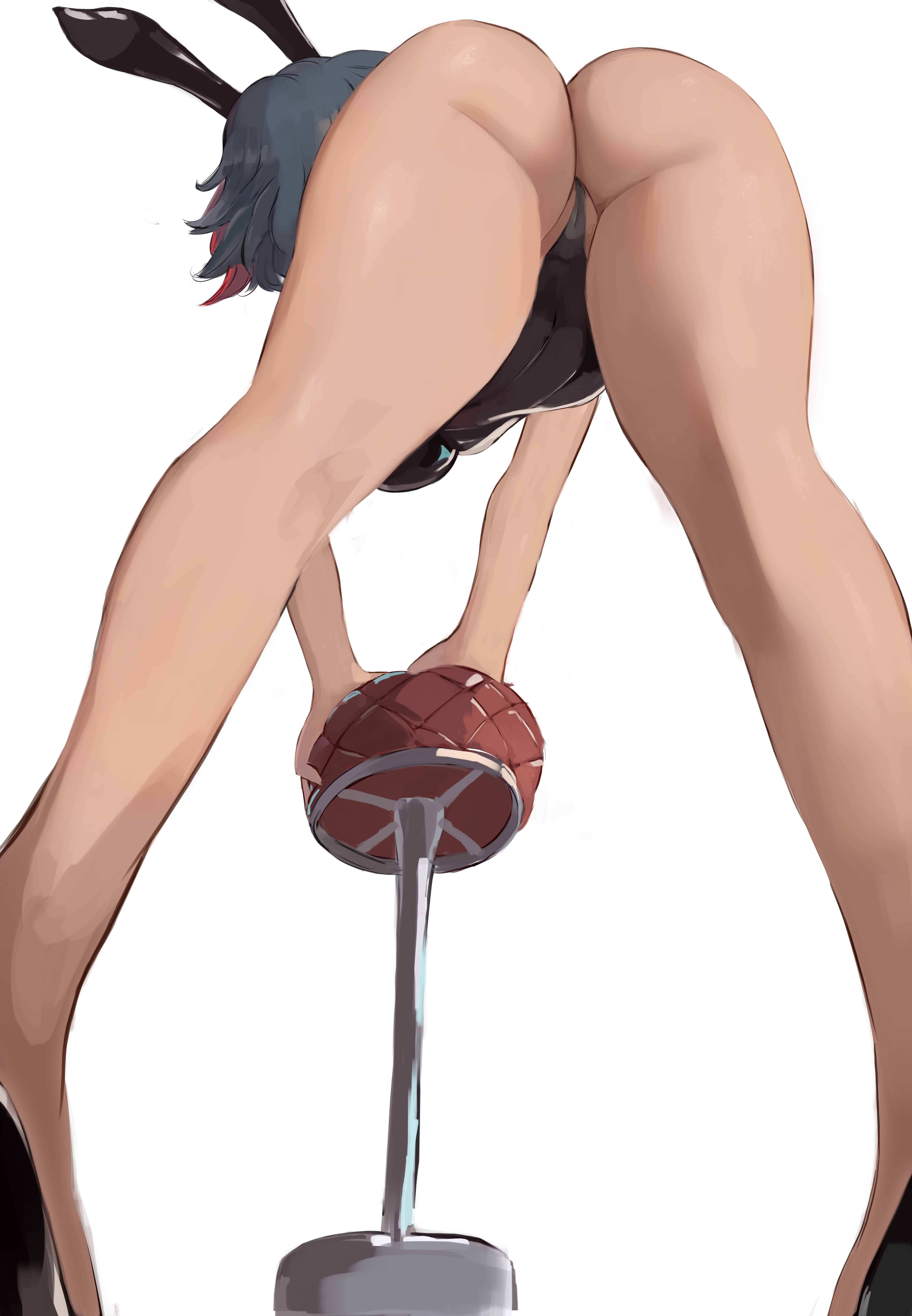 1girls, 2022, 2d, absurd res, arm support, artist signature, ass, ass focus, ass shot, back, back view, bending over, big ass, black hair, black leotard, bubble ass, bubble butt, bunny ears, bunny girl, bunnysuit, female, female only, heels, highleg leotard, kill la kill, large ass, leotard, long legs, matoi ryuuko, miraihikari, png, short hair, simple background, solo, thick thighs, thighs, tights, tomboy, white background