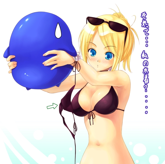 akamaru bikini blonde_hair blue_eyes cecilia dolfini female pangya suzuneko swimsuit translated translation_request