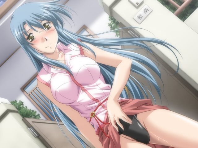 black_panties blouse blue_hair blush dutch_angle game_cg long_hair panties pussy_juice sagara-san'chi_no_etsuraku_life sagara_arisa sagara_family skirt skirt_lift sleeveless smile solo standing underwear yamane_masahiro yellow_eyes zyx