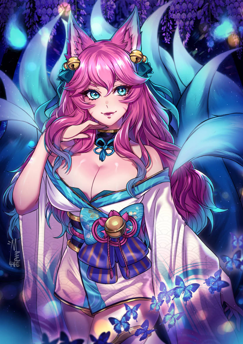 1girls ahri female female_focus female_only league_of_legends maiulive spirit_blossom_ahri