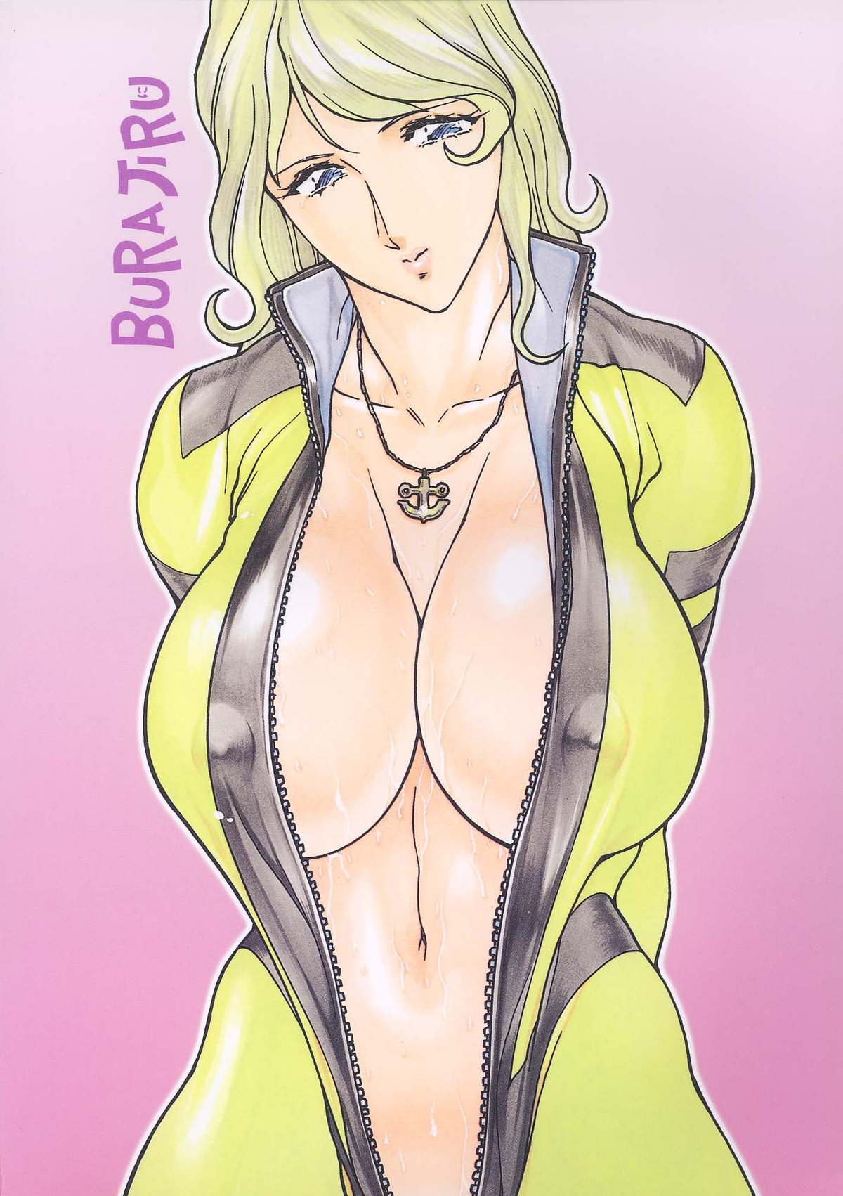 1girls 2000 blonde_hair blue_eyes bodysuit breasts cleavage female human large_breasts light-skinned_female light_skin looking_at_viewer ootake_pashio short_hair smile solo space_battleship_yamato unzipped wet_skin wide_hips yuki_mori