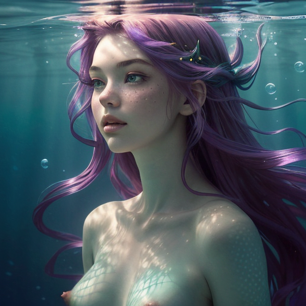 1girls ai_generated ai_r areola areolae big_breasts blue_eyes breasts breasts_out cleavage female female female_focus female_only light-skinned_female light_skin long_hair mermaid mermaid_girl multicolored_hair nipples nude nude_female open_eyes purple_hair solo solo_female solo_focus stable_diffusion topless topless_female underwater water