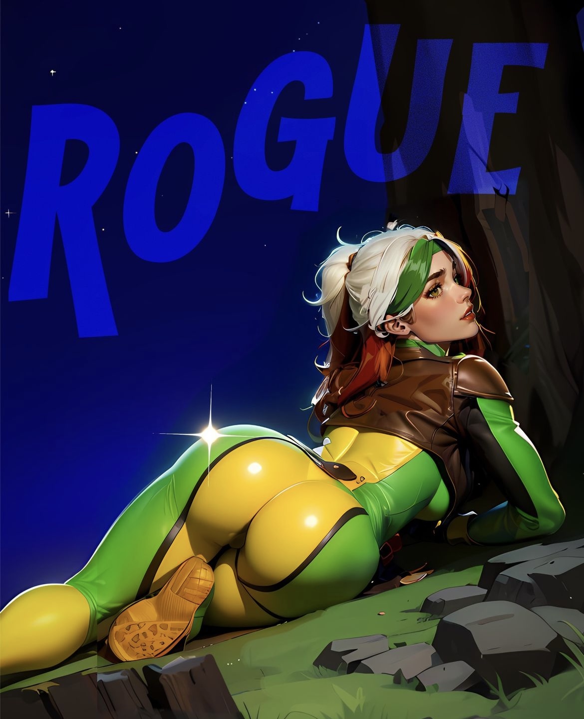 1girls, ai generated, ass, female, marvel, marvel comics, rogue (x-men), solo, superheroine, tagme, x-men