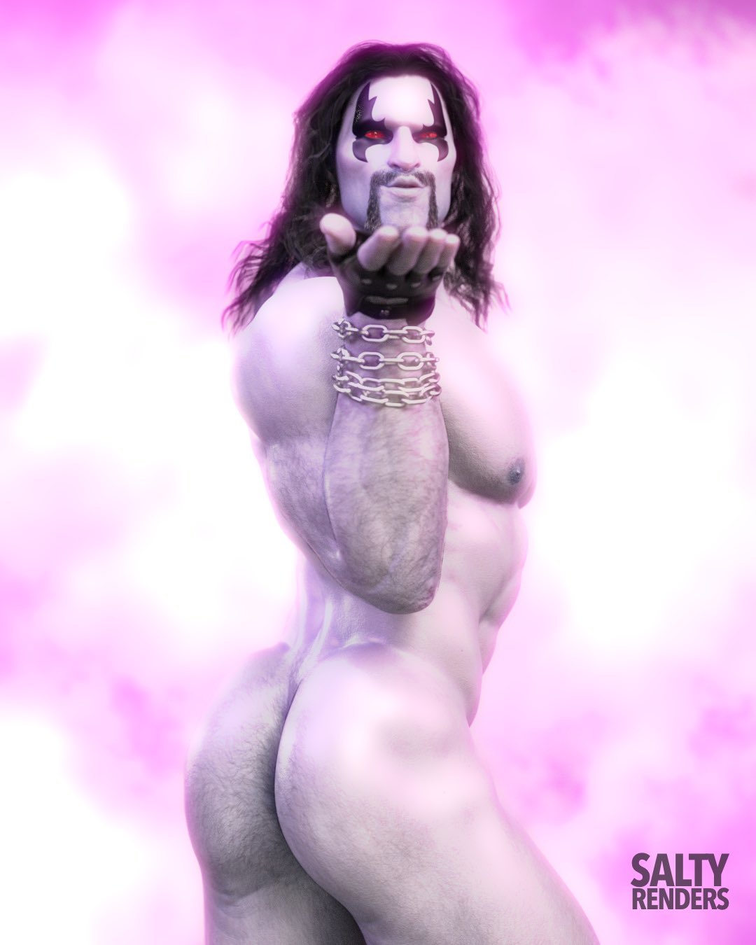 1boy 1human 1male 3d 3d_(artwork) 3d_model blowing_kiss dc dc_comics gray_body grey_skin lobo_(dc) long_hair male male_only manly masculine muscles muscular muscular_male naked naked_male no_visible_genitalia nude nude_male red_eyes saltyrenders solo solo_focus solo_male steamy