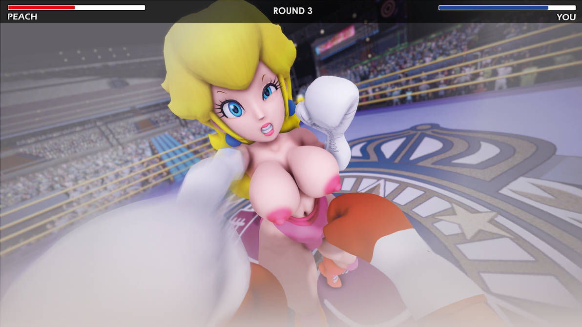 1boy 1girls 3d 3d_(artwork) angry angry_face arena big_breasts big_thighs blonde_hair blue_eyes boxing boxing_gloves boxing_ring breasts clenched_teeth curvy curvy_female earrings elbow_boxing_gloves elbow_gloves exposed_breasts female female_focus fight fighting_ring gameplay_mechanics hud light_skin light_skinned_female lips lipstick long_hair male male_pov mario_(series) mixed_boxing mmd nintendo nipples panties pink_lipstick pov pov_male princess_peach punch punching punching_viewer ryona thighs topless ultimabox white_boxing_gloves white_gloves wide_hips