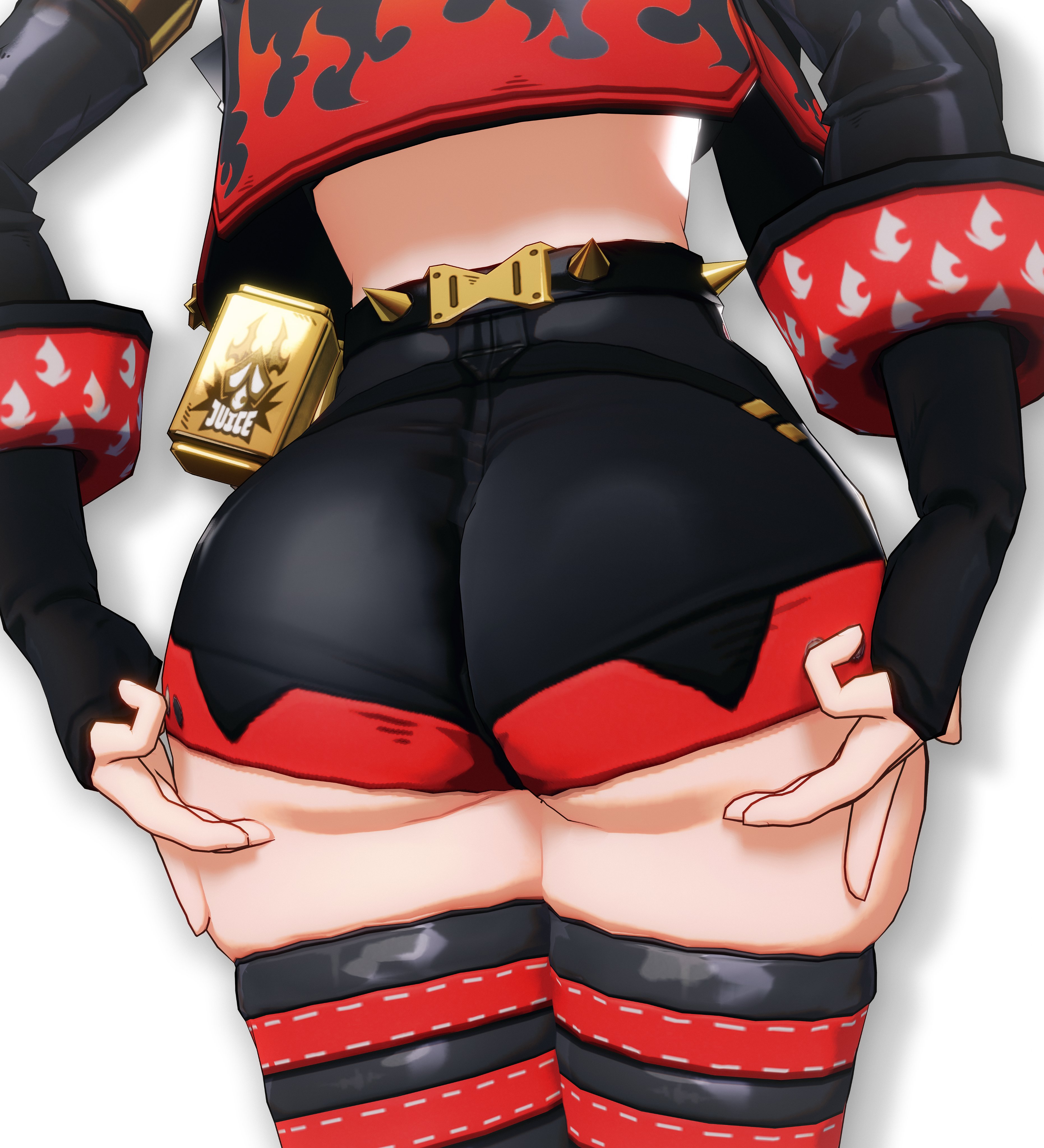 3d, belt, burnice white, female, female only, huge ass, kokomils, leather clothing, light skin, light-skinned female, midriff, thick thighs, underass, zenless zone zero
